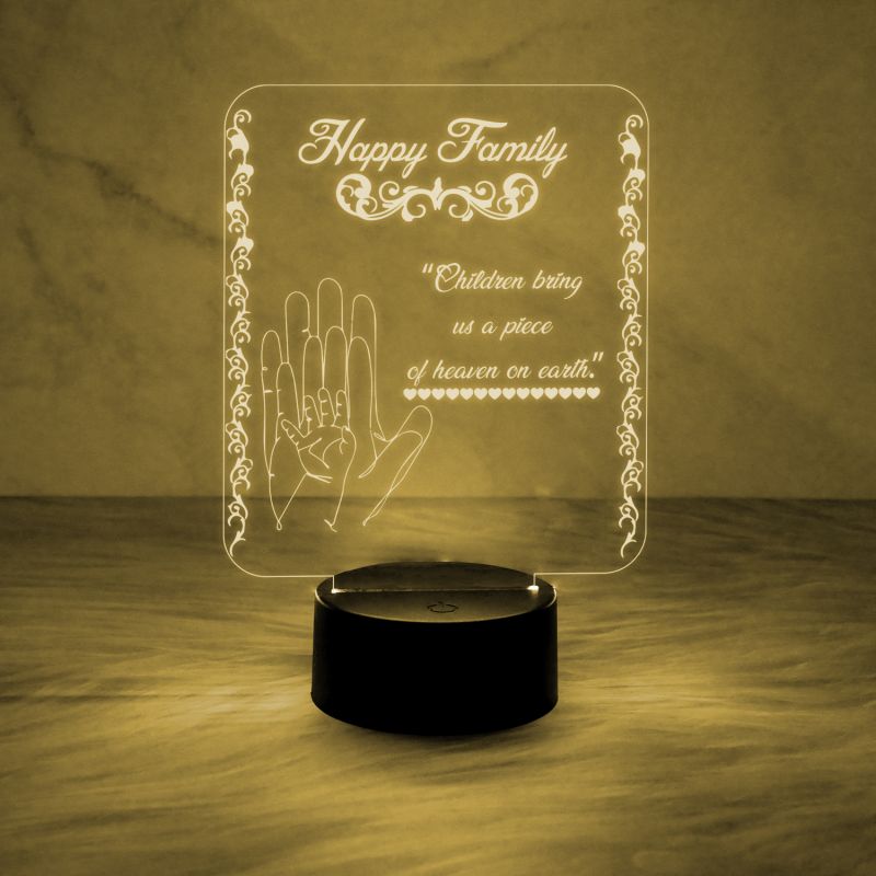 Engraved Happy Family Night Lamp for Bedroom Bedside Desk Table Lamp with 7 Color Changing Light & On/Off Touch Button